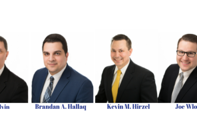 2019 SUPER LAWYERS RISING STARS AWARD RECIPIENTS JOHN CALVIN , BRANDAN HALLAQ, KEVIN HIRZEL AND JOE WLOSZEK